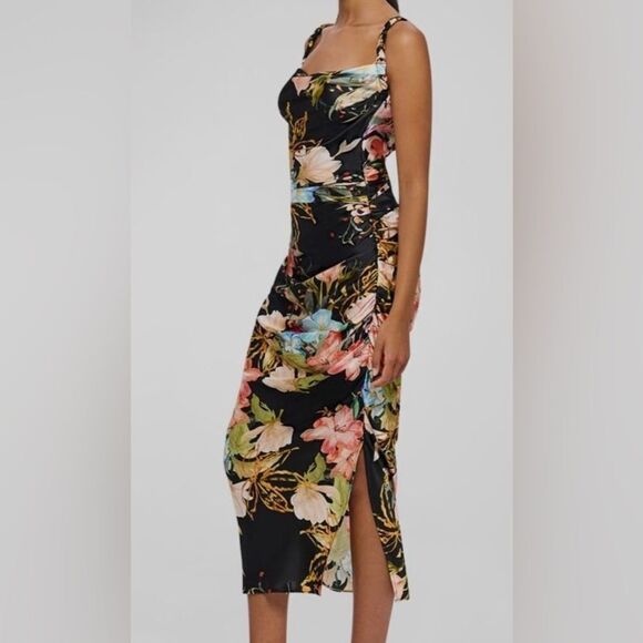 Leo Lin Women's Black Rachel Cowl-Neck Floral Silk Midi Slip Dress Size 6 - mordernwear.com Leo Lin Women's Black Rachel Cowl-Neck Floral Silk Midi Slip Dress Size 6 - mordernwear.com